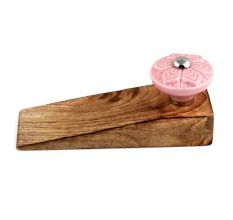 Pink Wheel Flower Ceramic Wooden Door Stopper
